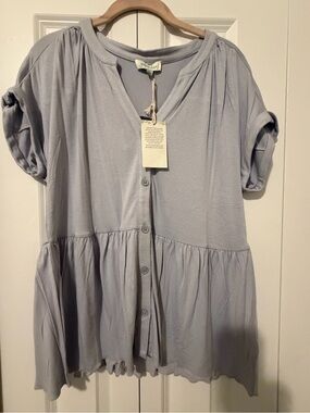 NWT Grace & Lace Light Gray Button-Front Peplum Blouse
